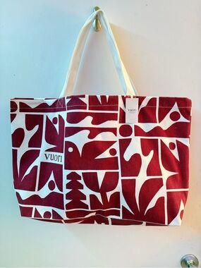 Vuori red & White Patterned Canvas Tote Bag NEW
